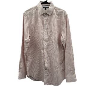 Banana Republic Slim Fit Tan & White Plaid‎ Long Sleeve Button Down Shirt Size M